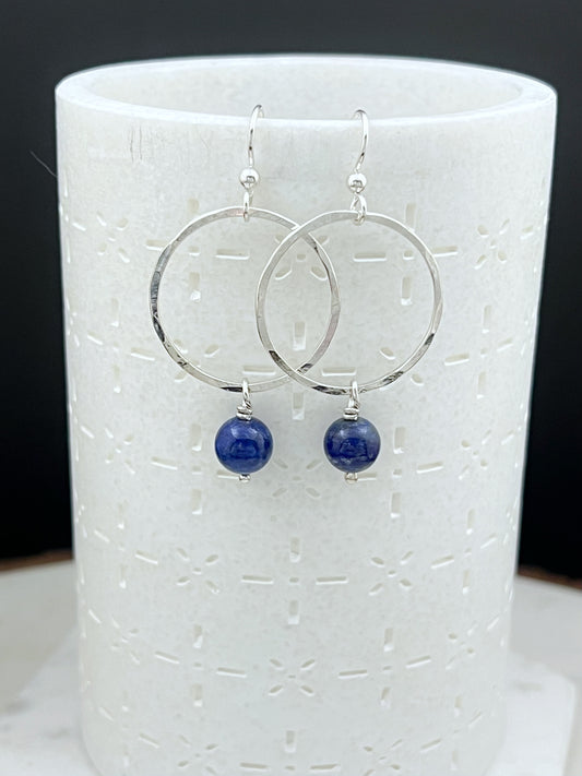 Sterling silver hoop earrings with lapis gemstones