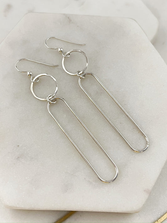 Forged sterling hoop and oval earrings
