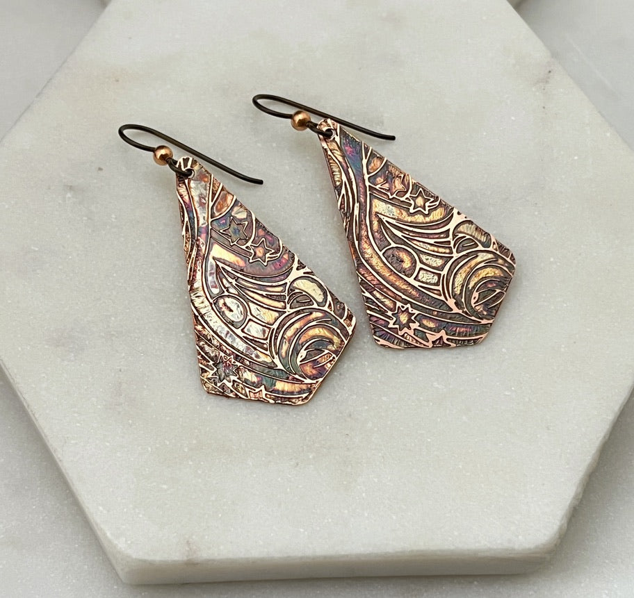 Acid etched copper earring