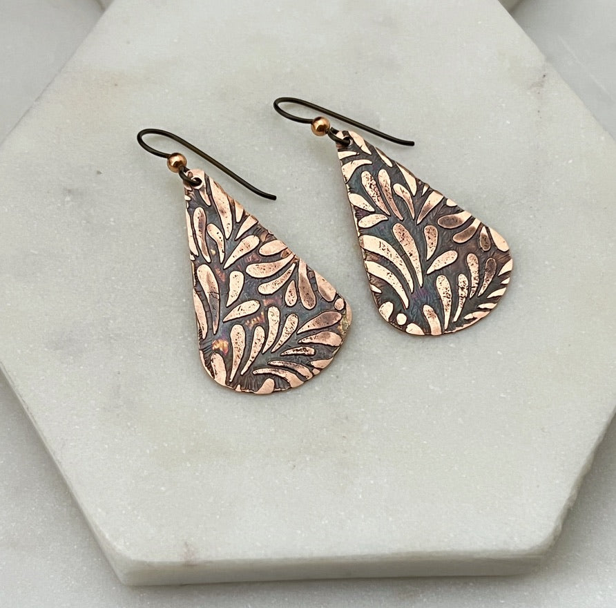 Acid etched copper earring