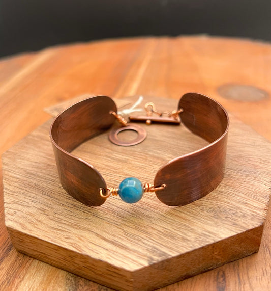 Copper and apatite cuff bracelet