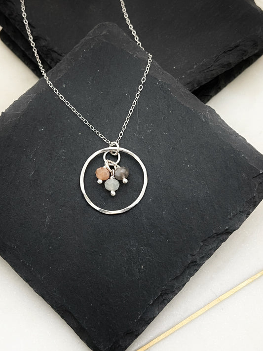 Sterling silver hoop necklace with coffee moonstones