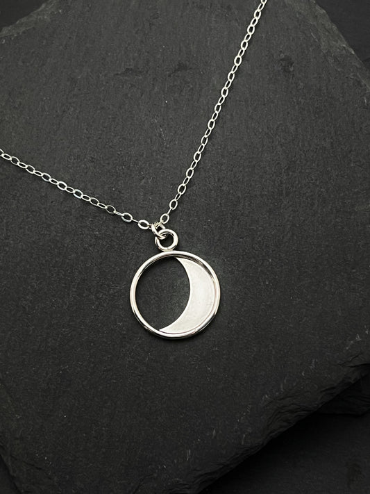 Sterling Silver Crescent Moon Pendant Necklace