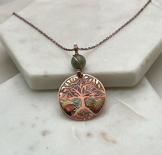 Copper and Jade rooted tree necklace