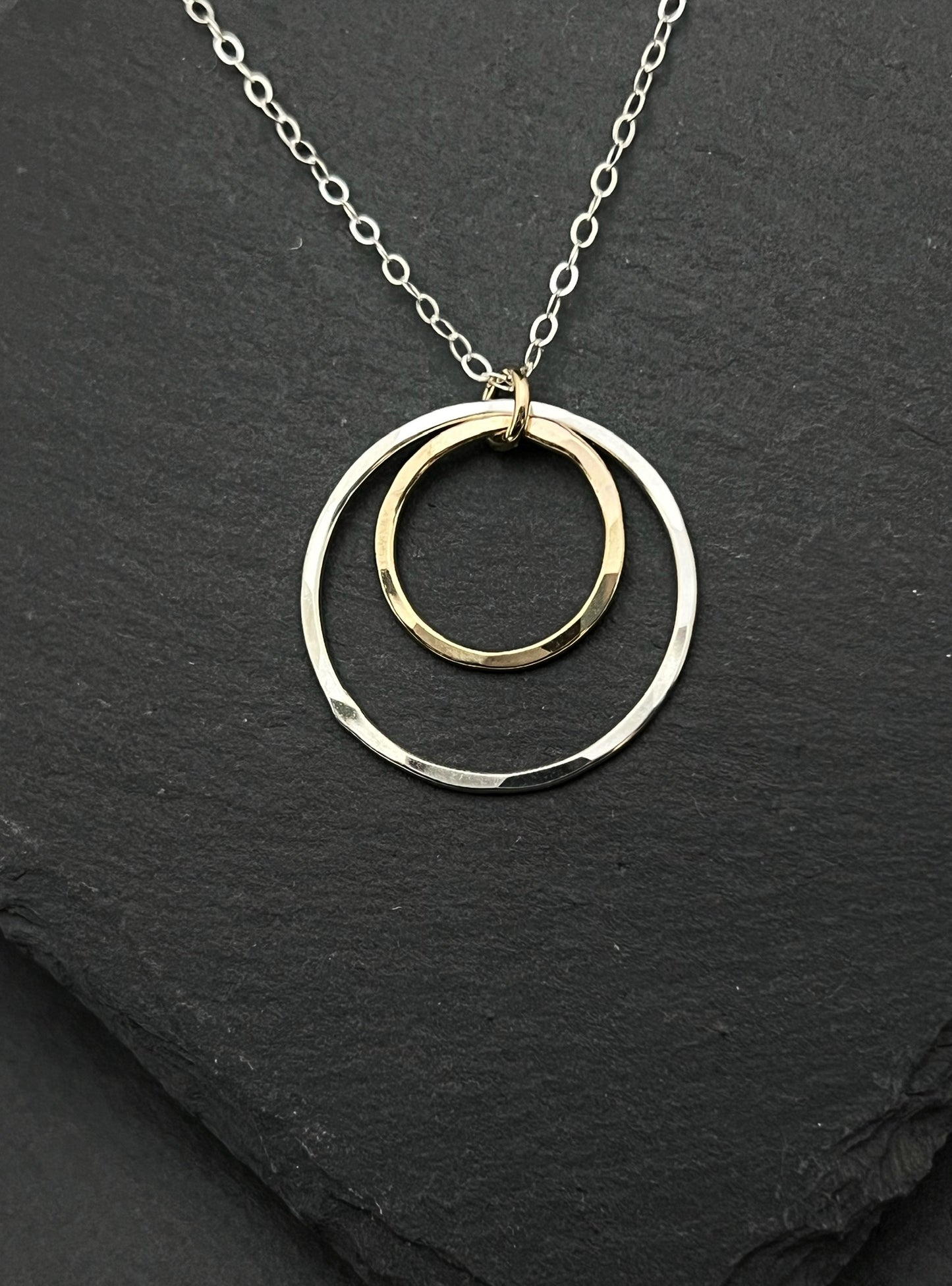 14K gold and sterling silver double hoop necklace