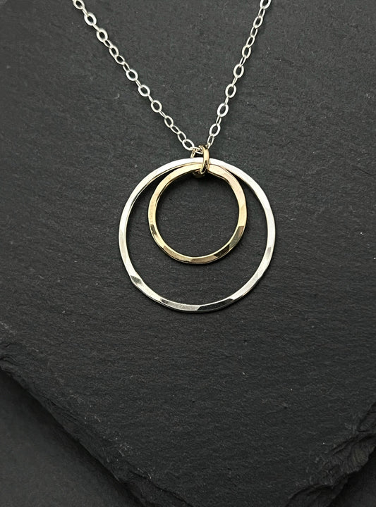 14K gold and sterling silver double hoop necklace