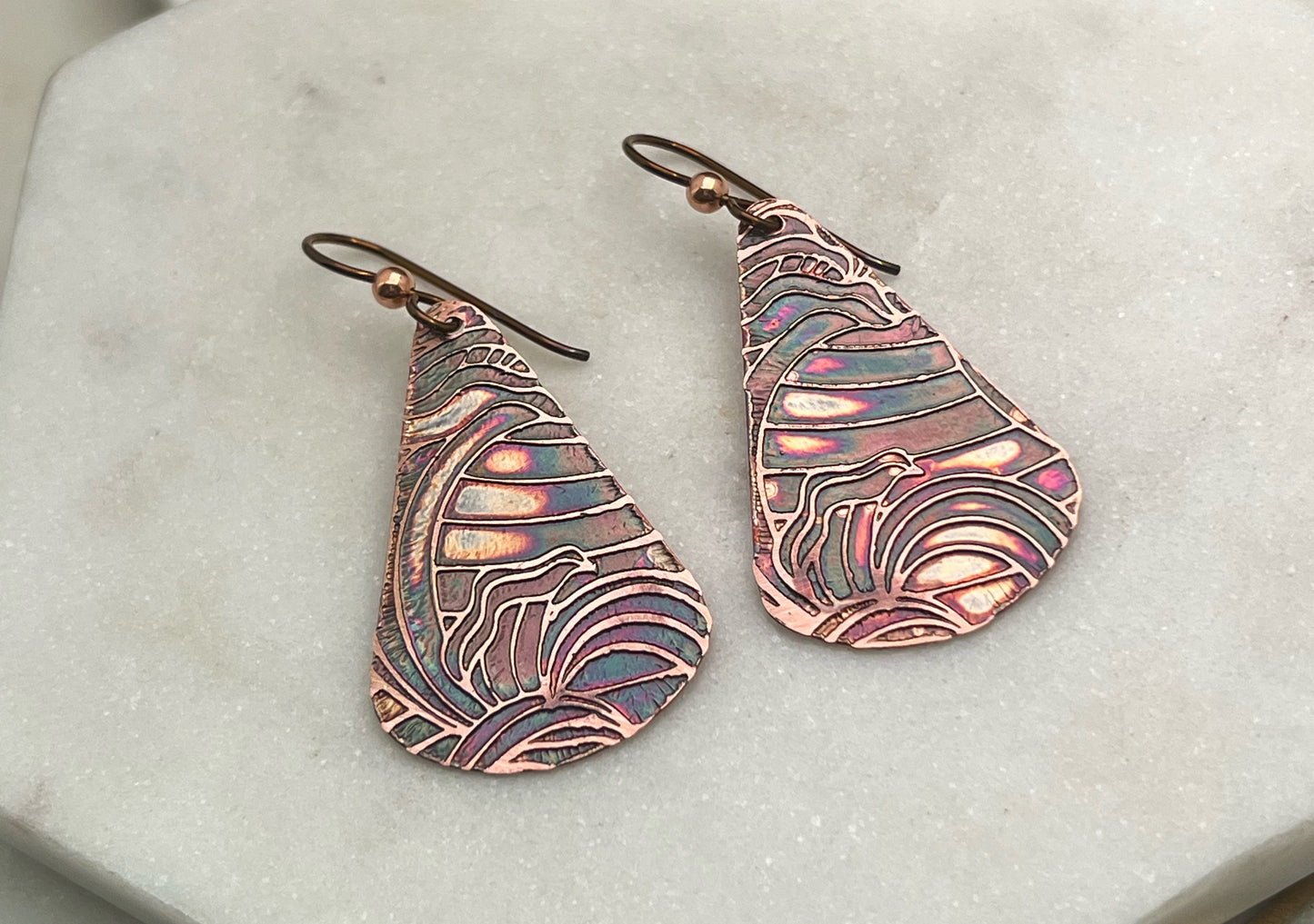 Acid etched copper earring