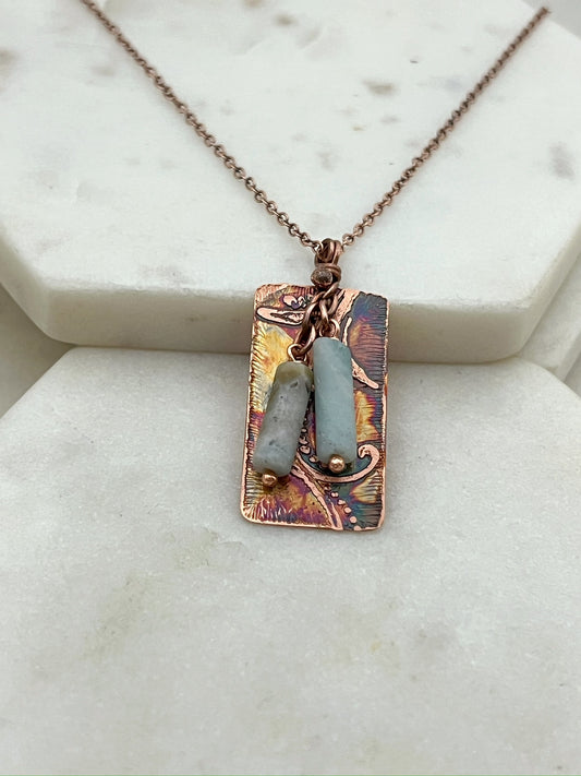 Acid etched copper and amazonite necklace