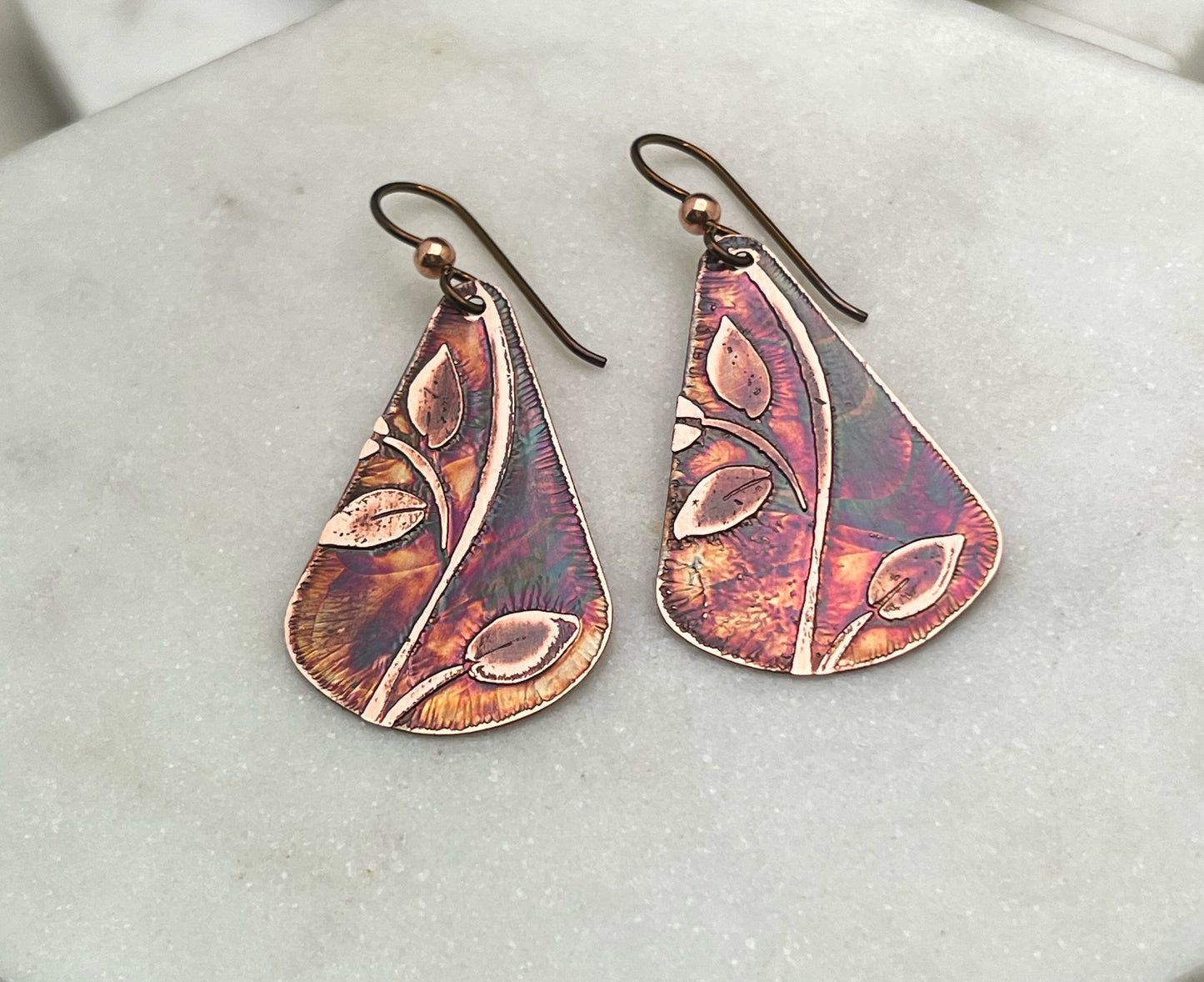 Acid etched copper earring