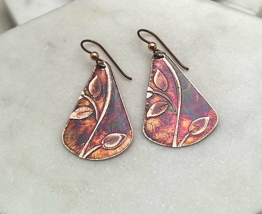 Acid etched copper earring