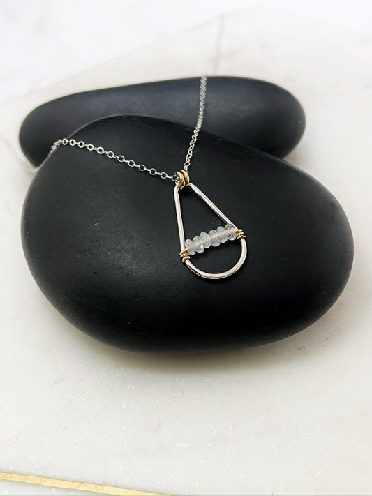 Handmade Sterling Silver Teardrop Necklace with 14k Gold and moonstone