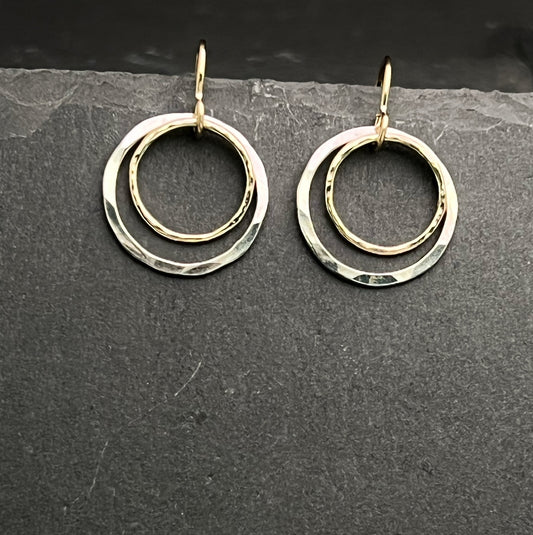 Handmade hand-forged silver and gold hoops