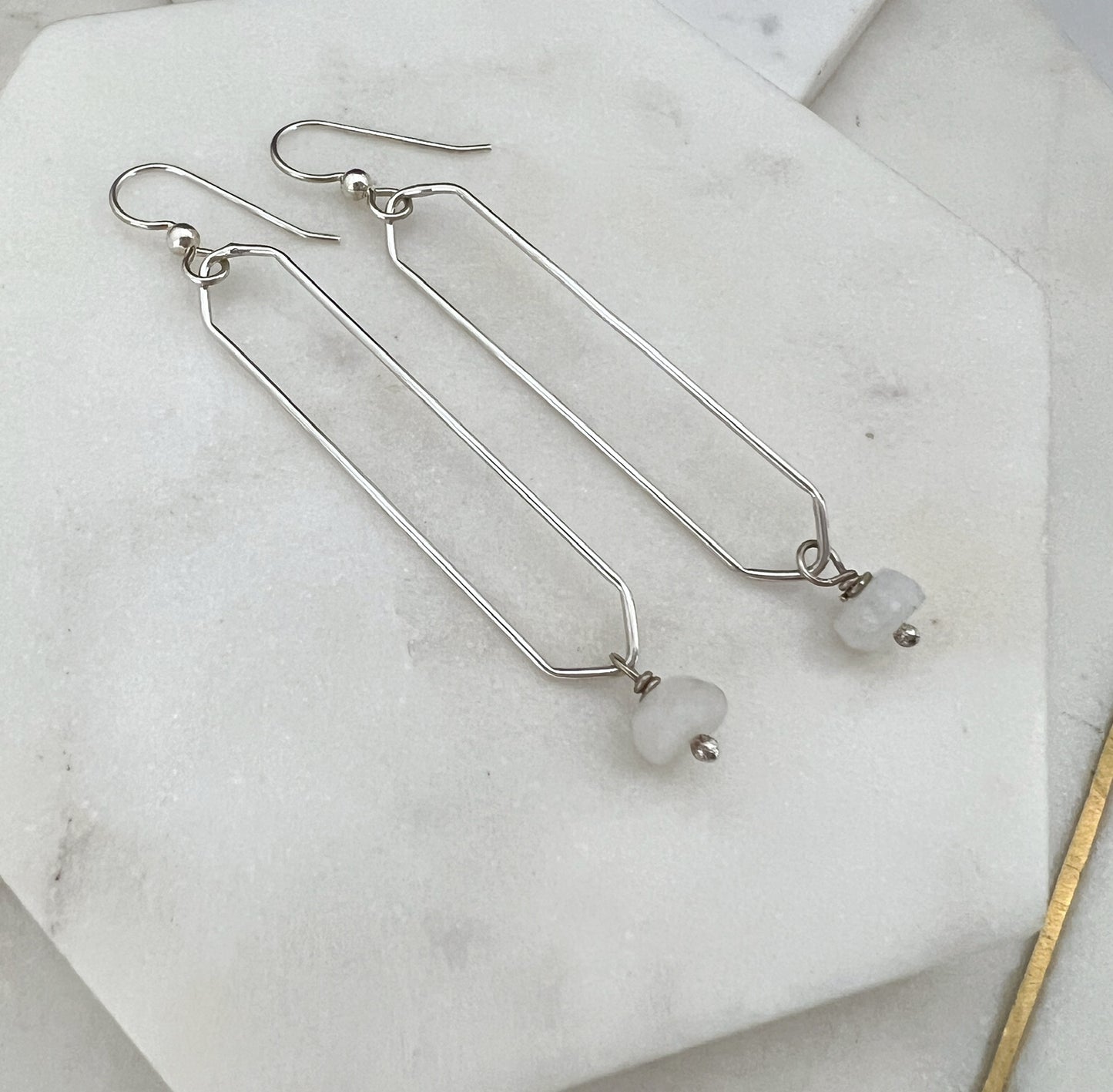 Sterling silver oval drop earrings with moonstone gemstones