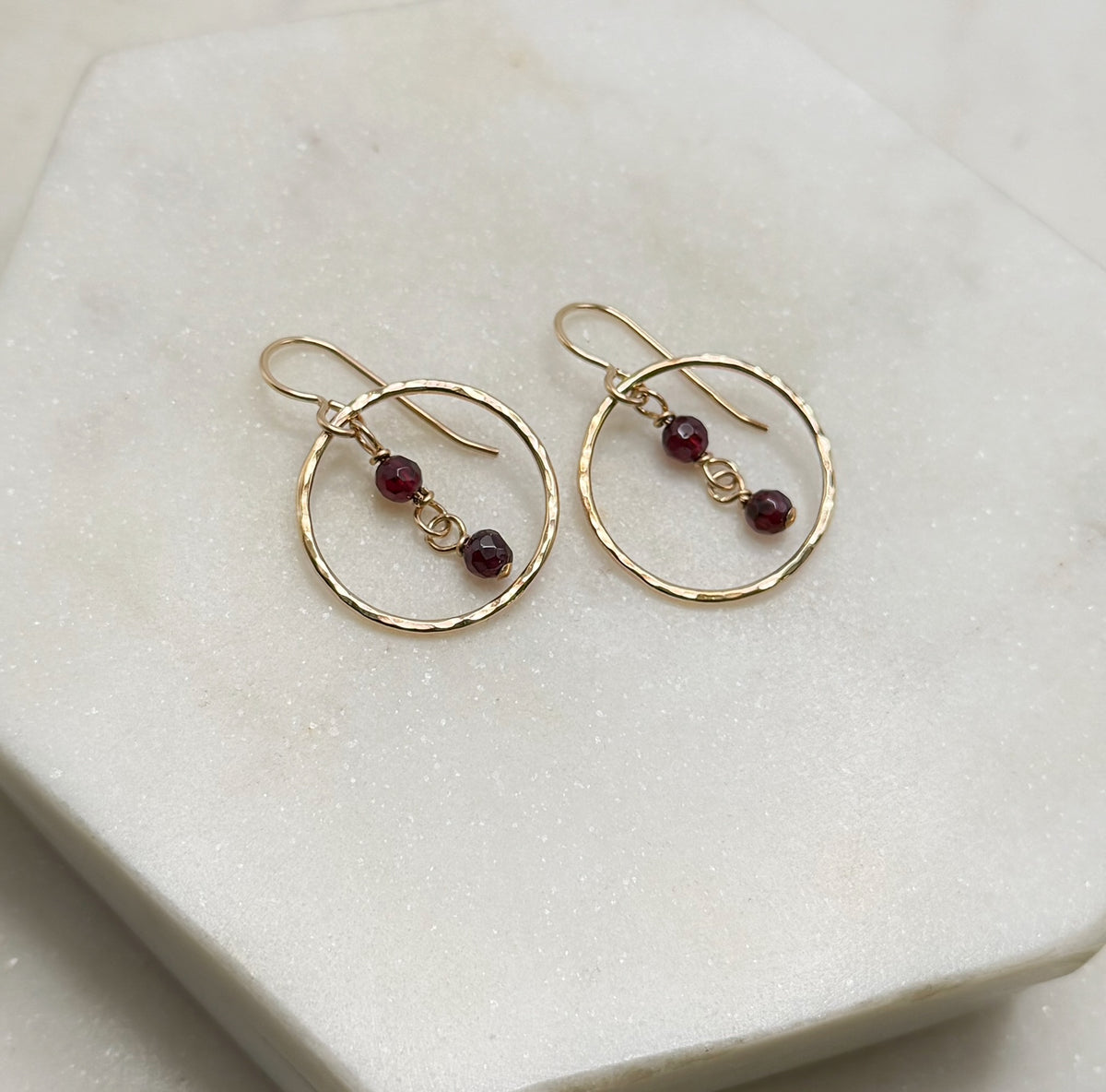 Garnet & 14K Gold Fill Hoop Earrings