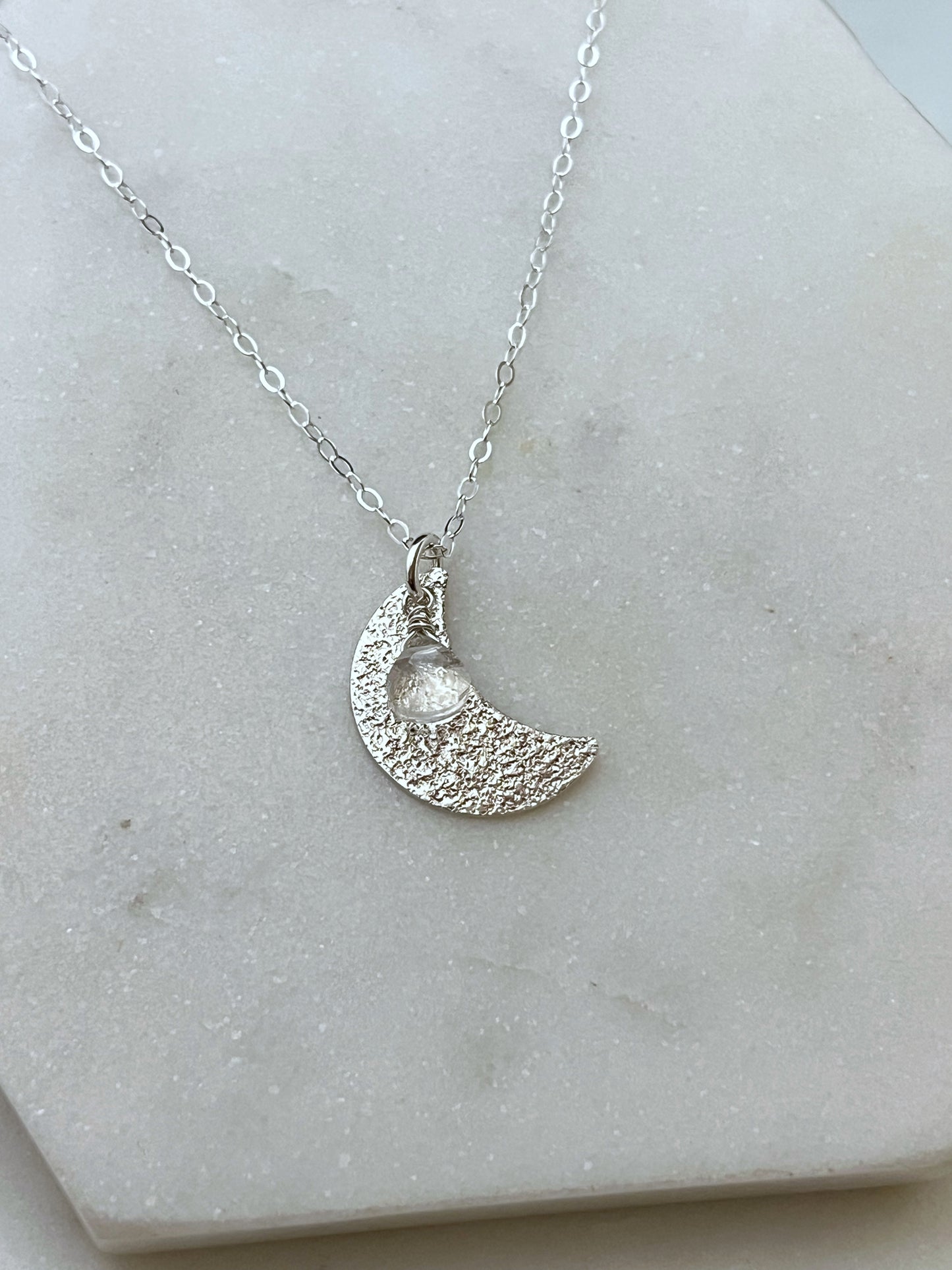 Sterling silver moon necklace with moonstone