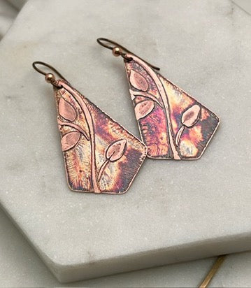 Acid etched copper earrings