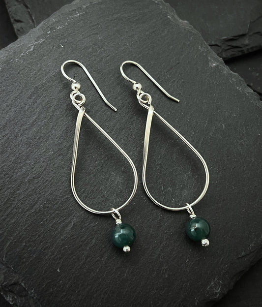 Sterling silver and moss agate teardrop earrings