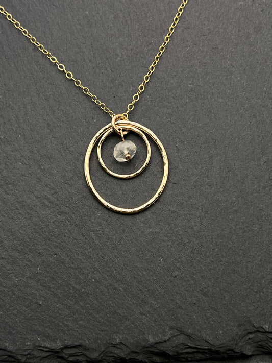14K Gold and rainbow moonstone necklace