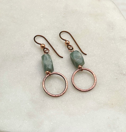 Copper and African aventurine hoop earrings