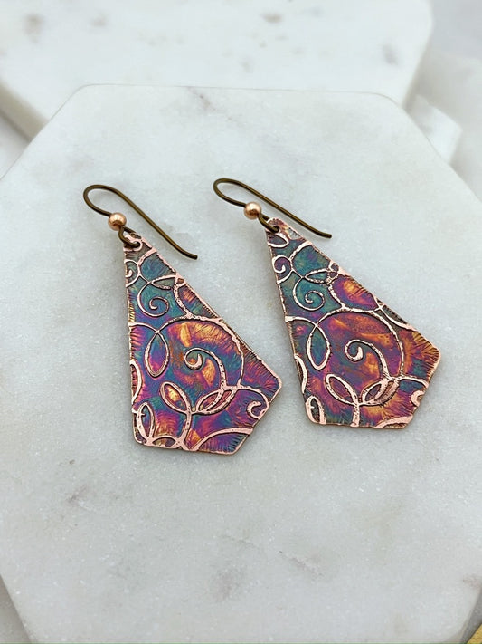 Acid etched copper earrings