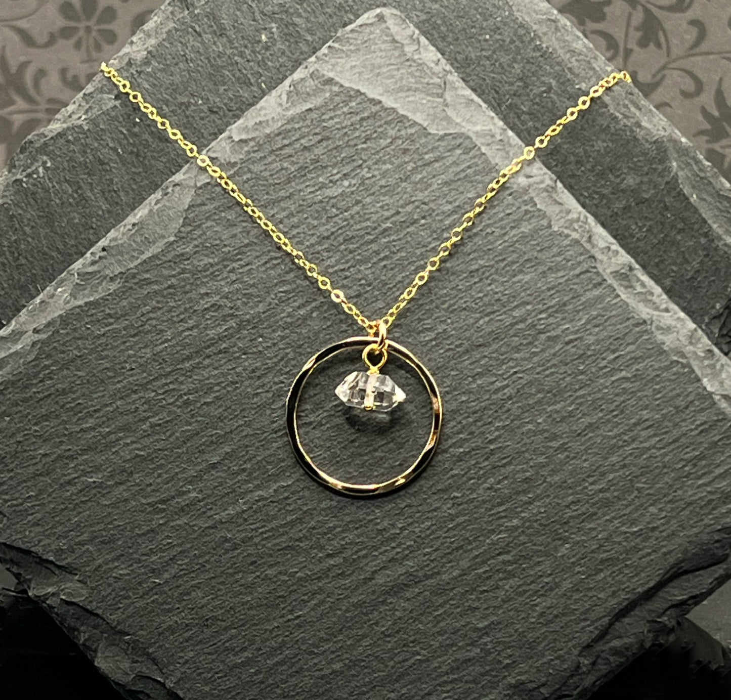 14K Gold and Herkimer Diamond necklace