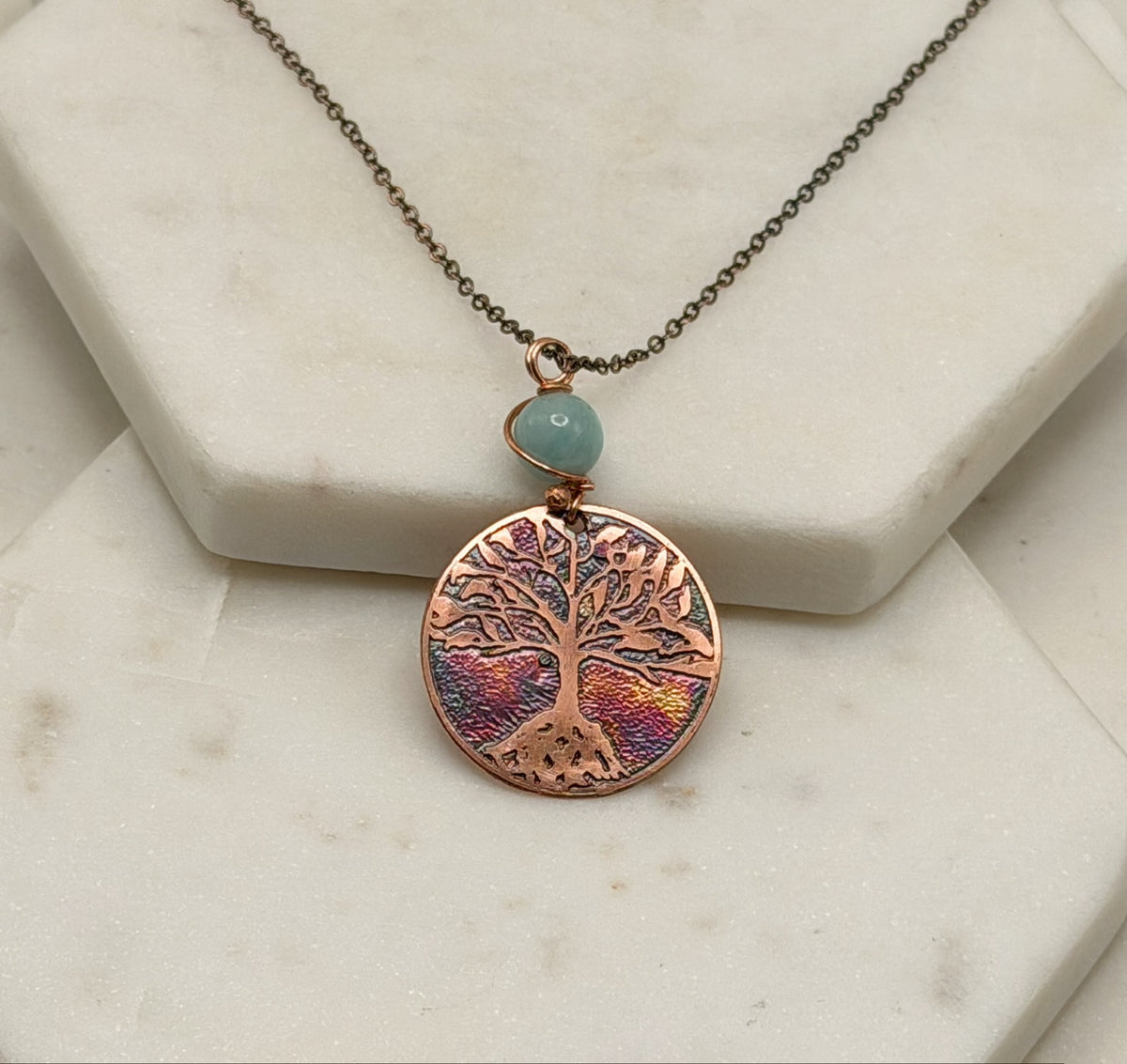 Copper and Amazonite rooted tree necklace