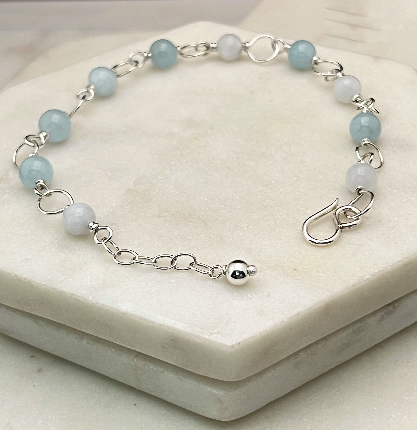 Sterling silver and aquamarine bracelet