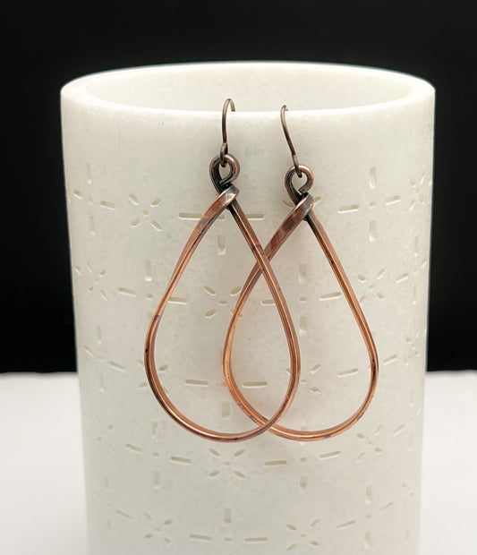 Large copper teardrop hoop earrings