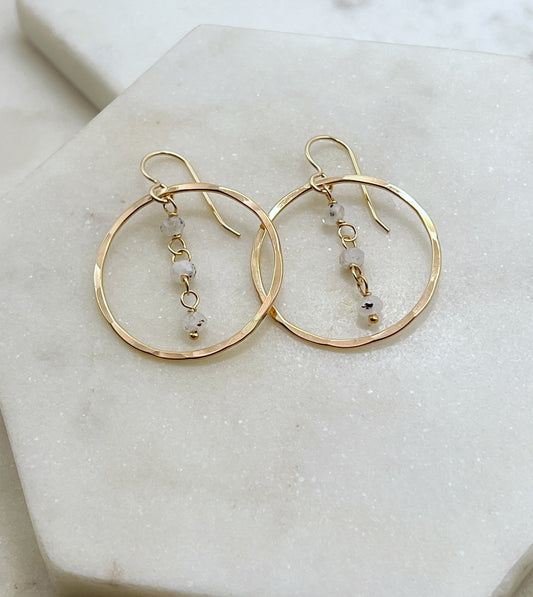 Rainbow Moonstone Hoop Earrings – 14K Gold Fill