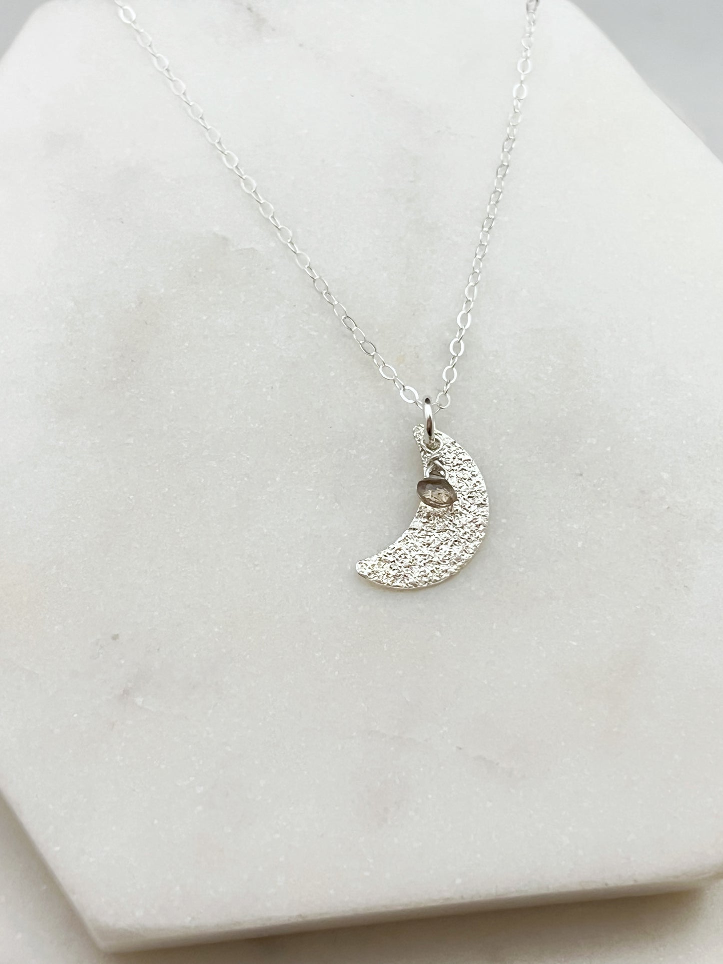 Sterling silver moon necklace with smoky quartz