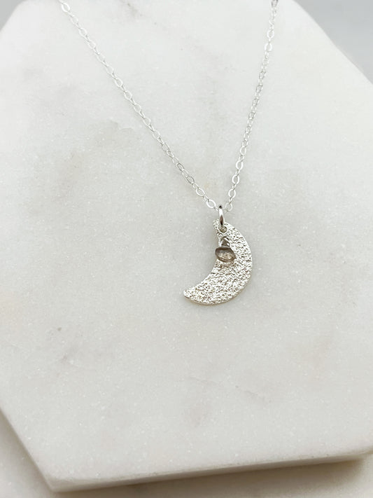 Sterling silver moon necklace with smoky quartz