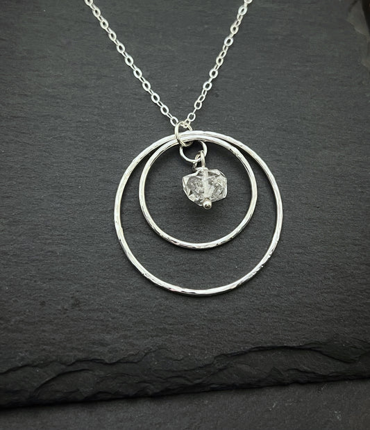 Sterling silver double hoop necklace with Herkimer Diamond