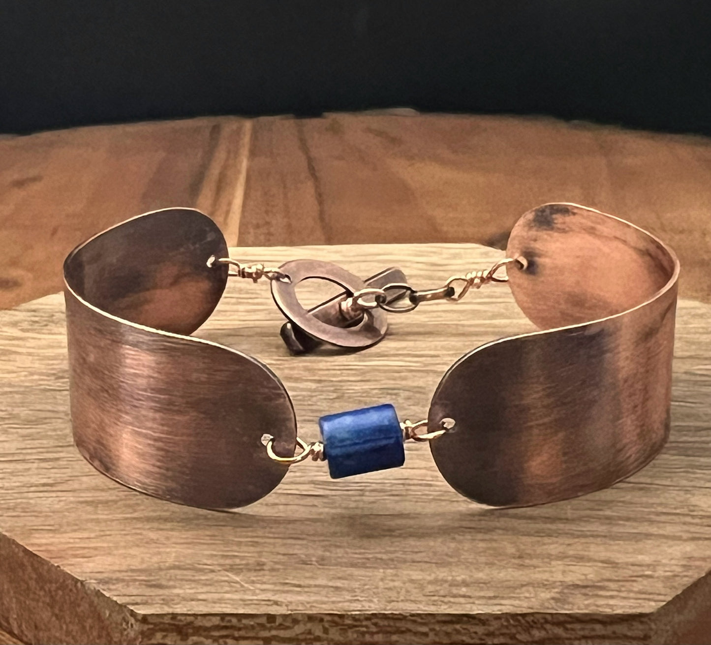 Copper and lapis cuff bracelet
