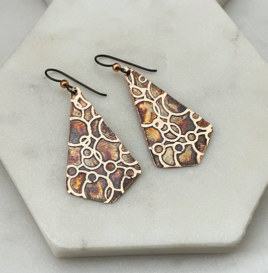 Acid etched copper earring