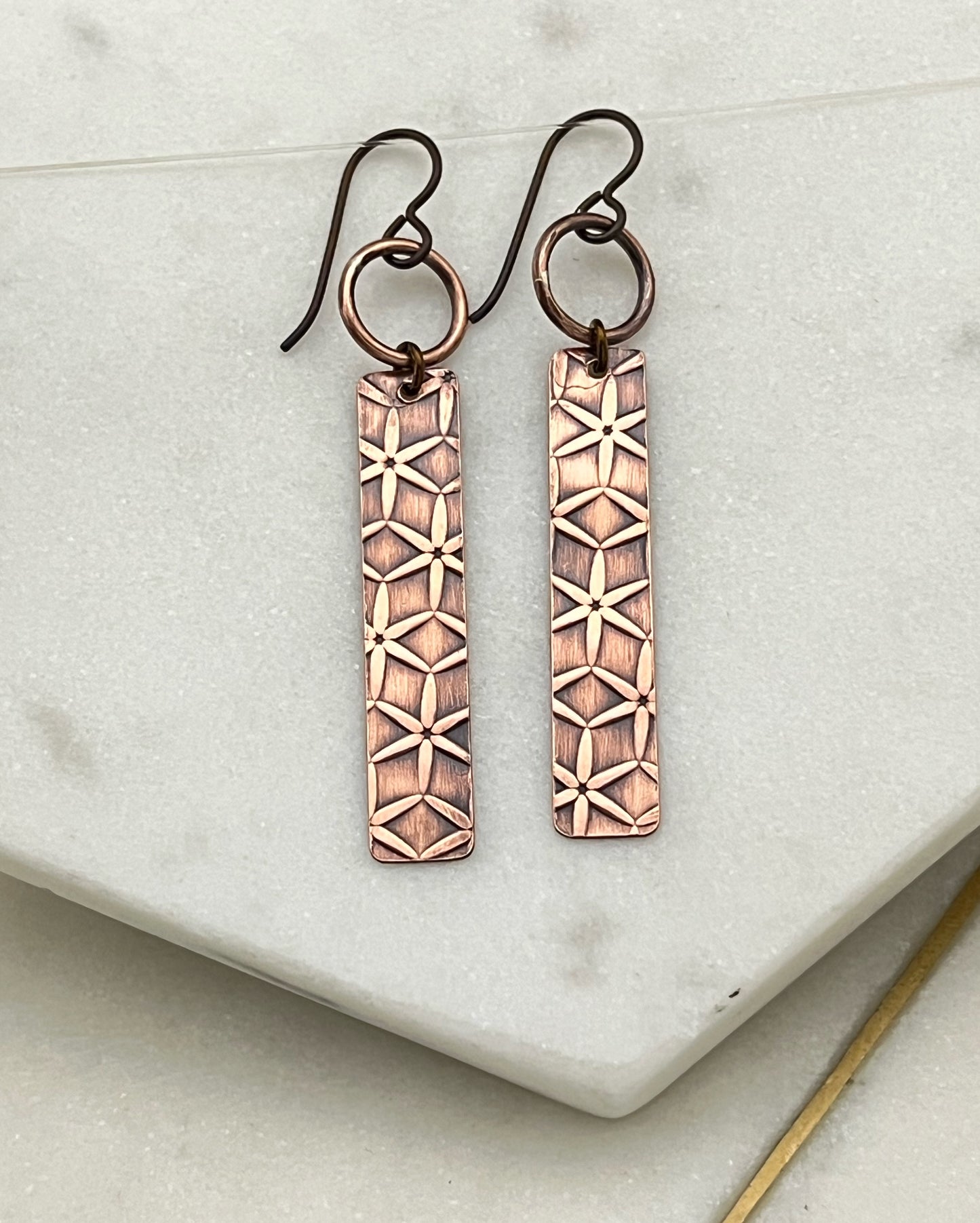 Patterned Copper Dangle Earrings