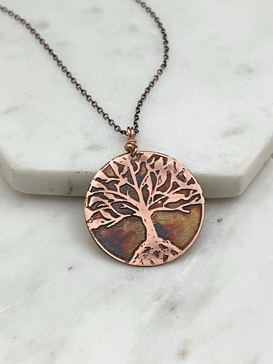Copper rooted tree necklace