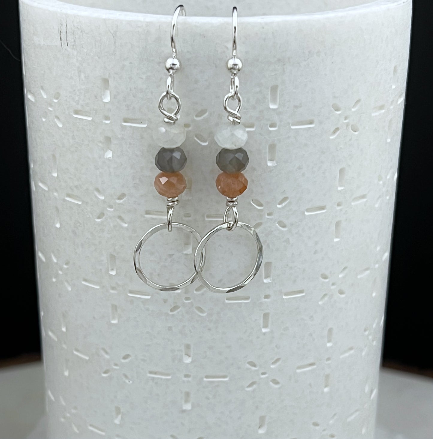 Sterling silver hoop earrings with coffee moonstone gemstones