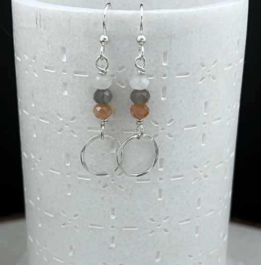 Sterling silver hoop earrings with coffee moonstone gemstones