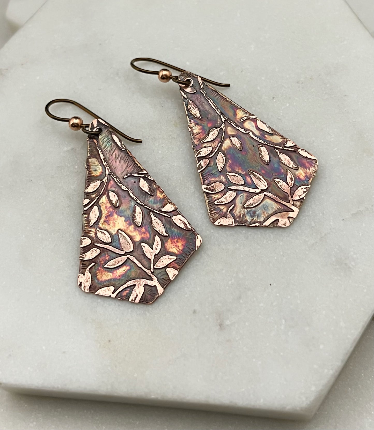 Acid etched copper earrings