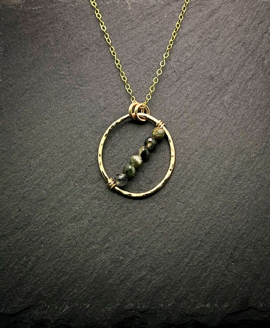 14K Gold hand-forged oval necklace