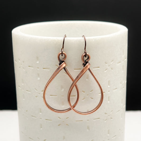 Small copper teardrop hoop earrings