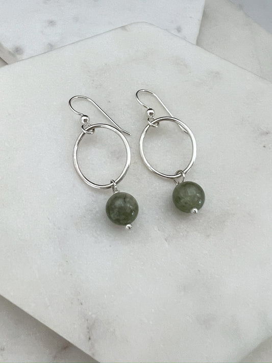 Sterling silver hoop earrings with jade gemstones