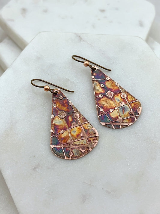 Acid etched copper earring