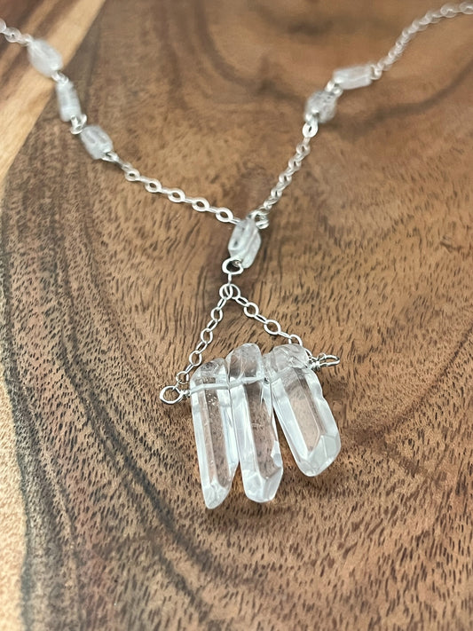 Forged sterling necklace with quartz gemstones