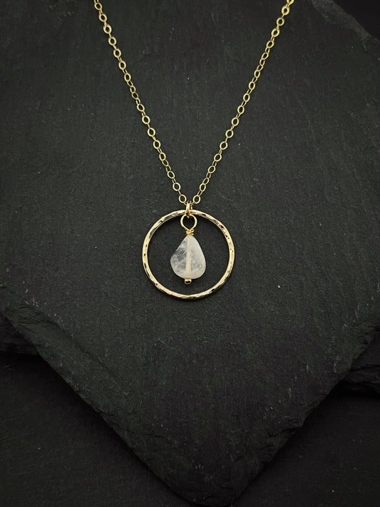 14K Gold and rainbow moonstone necklace