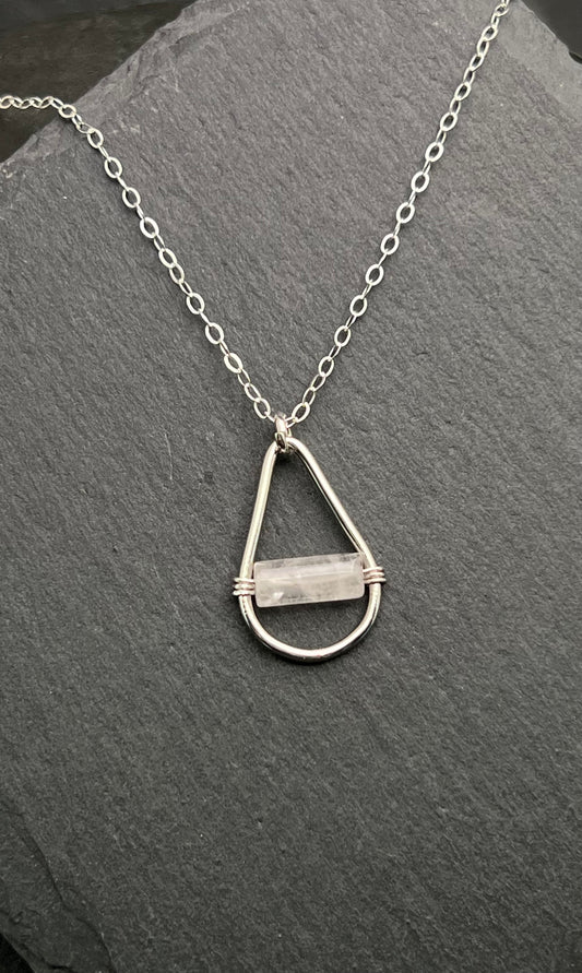 Handmade Sterling Silver Teardrop Necklace with Rose Quartz