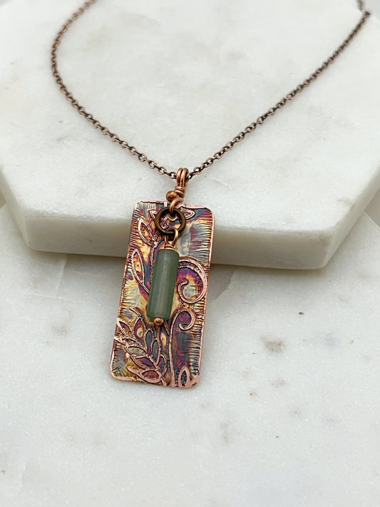 Acid etched copper and aventurine necklace