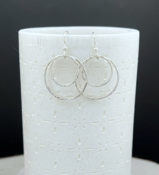 Sterling silver forged double hoop earrings