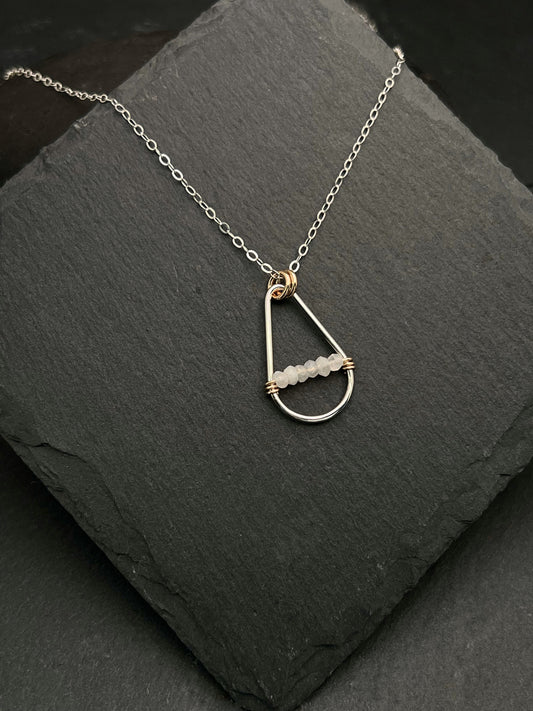 Sterling Silver and 14K Gold Teardrop Necklace with Moonstone