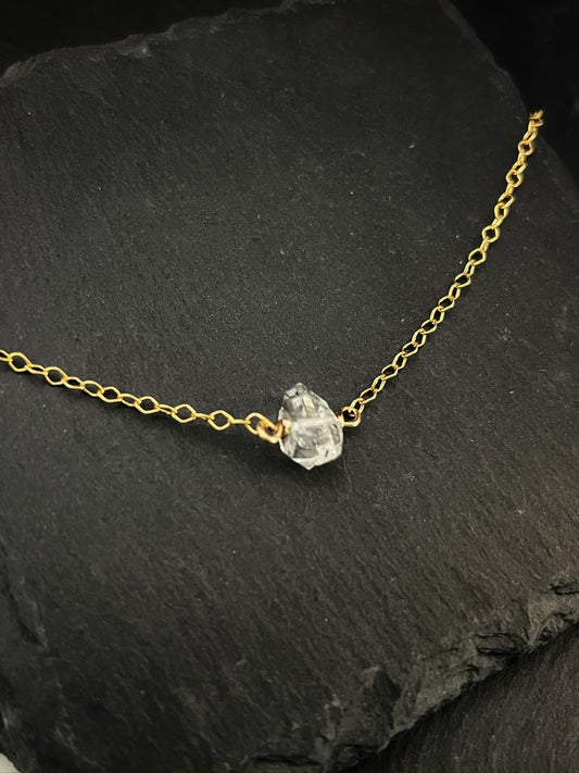 14K Gold and Herkimer Diamond necklace